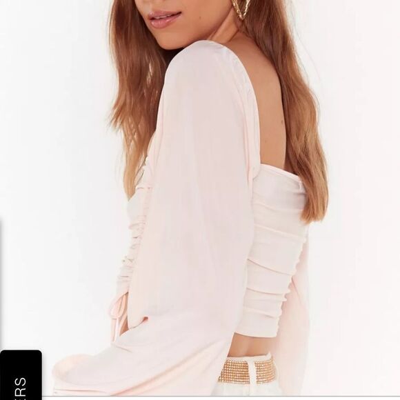 Nasty Gal What's The Ruche Slinky Cropped Top Sage Size 2 Nwtu - Picture 5 of 7